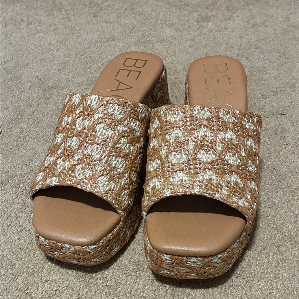 Tan Woven Platform Sandals
